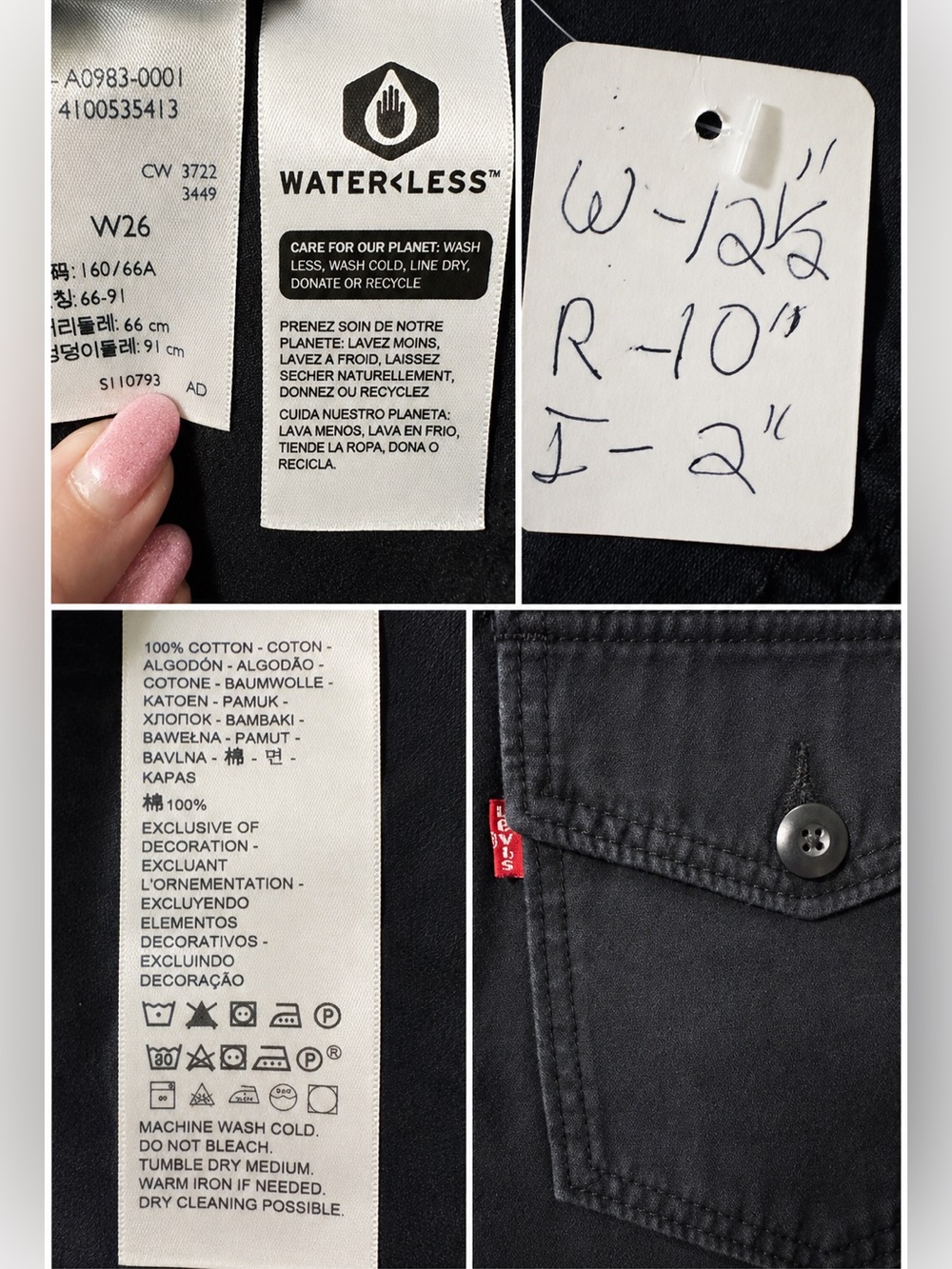 Levi’s Ribcage High Rise Shorts Black Water<Less Cotton W26-US2/4 - Picture 4 of 5